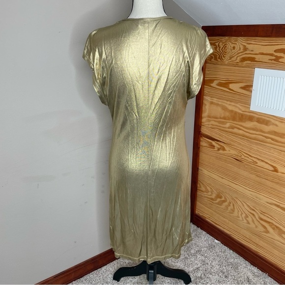 Trina Turk Liquid Gold Carrington Metallic Sequin Beaded V-Neck Dress 6 NWT - Picture 4 of 13